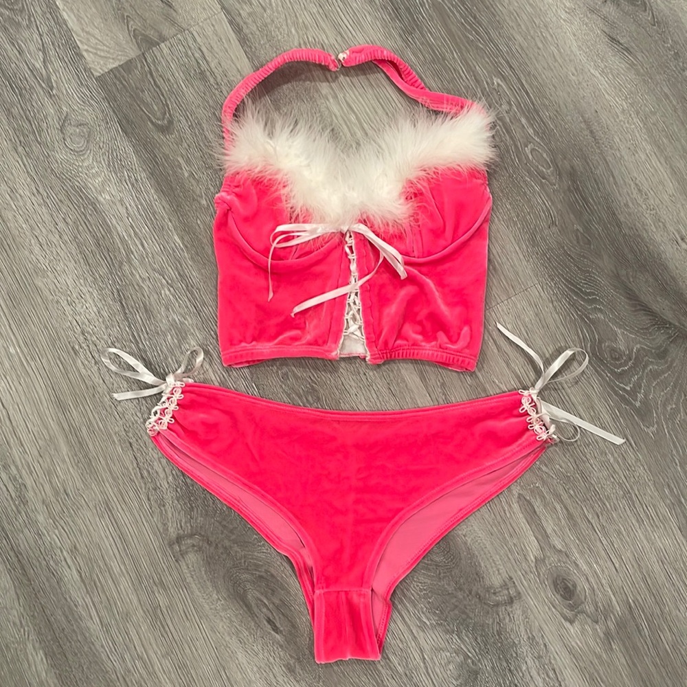 Hot pink feather velvet set (S)